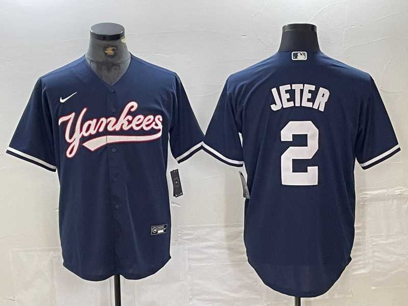 Men%27s New York Yankees #2 Derek Jeter Navy Cool Base Stitched Baseball Jersey